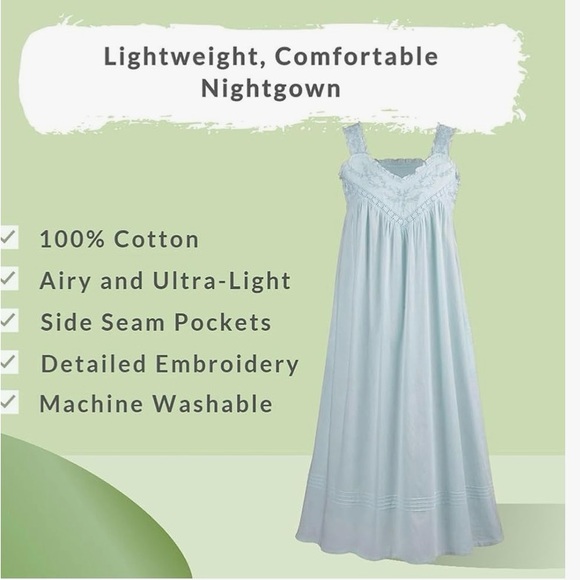 La Cera eyelet trim cotton nightgown. Size large. Light blue. - Picture 2 of 5